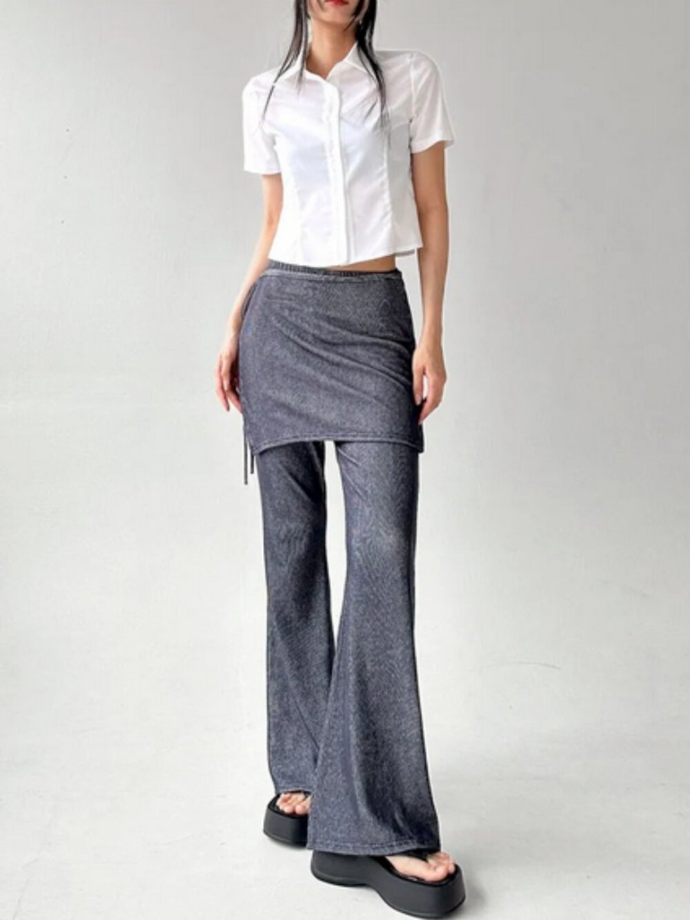 Stripe Boot-Cut Pants & Wrap Mini skirt Set